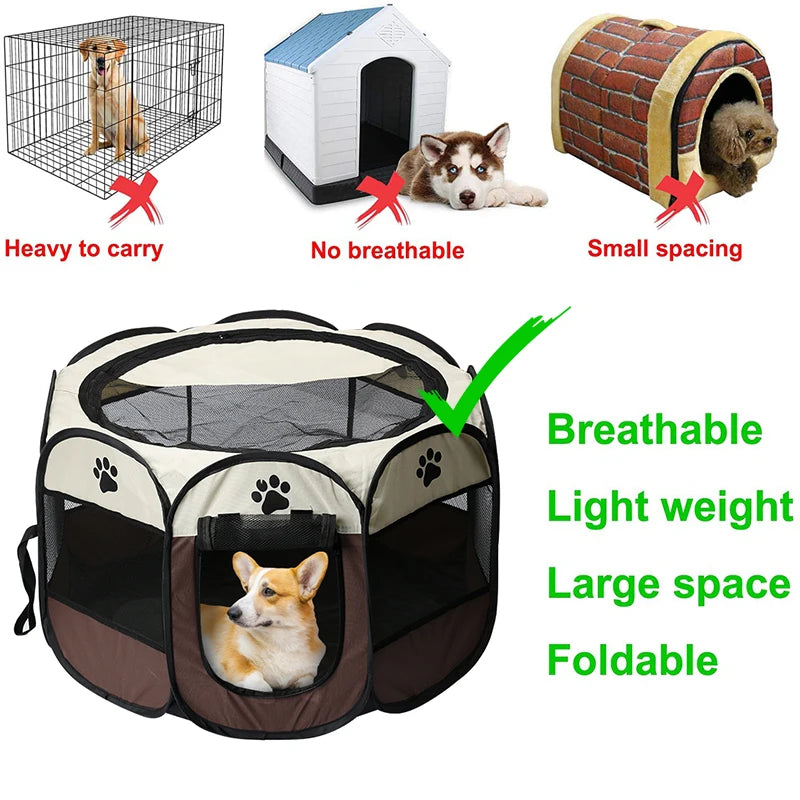 Portable Pet Cage Folding Pet Tent Outdoor Dog House Octagon Cage For Cat Indoor Playpen Puppy Cats Kennel Easy Operation