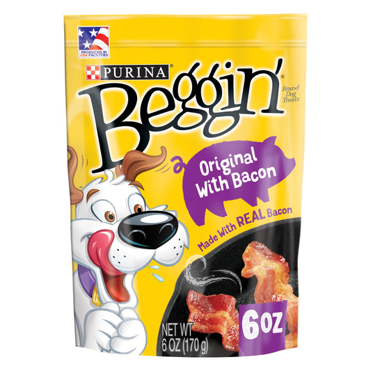 Purina Beggin' Strips Dog Treats Original with Bacon Flavor Dog Chews Snacks, 6 oz Pouch