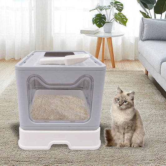 Large Cat Litter Box Self Cleaning Kitty Litter Toilet Clear Door+Shovel