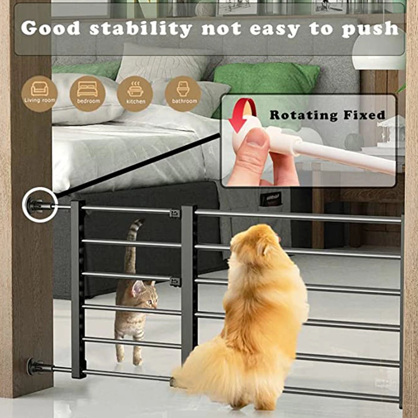 Metal Pet Gates 22-39.37 Inch Extra Wide Pressure Mounted Dog Gate For Stairs Doorways Auto Close Pet Gate 22 To 39.37