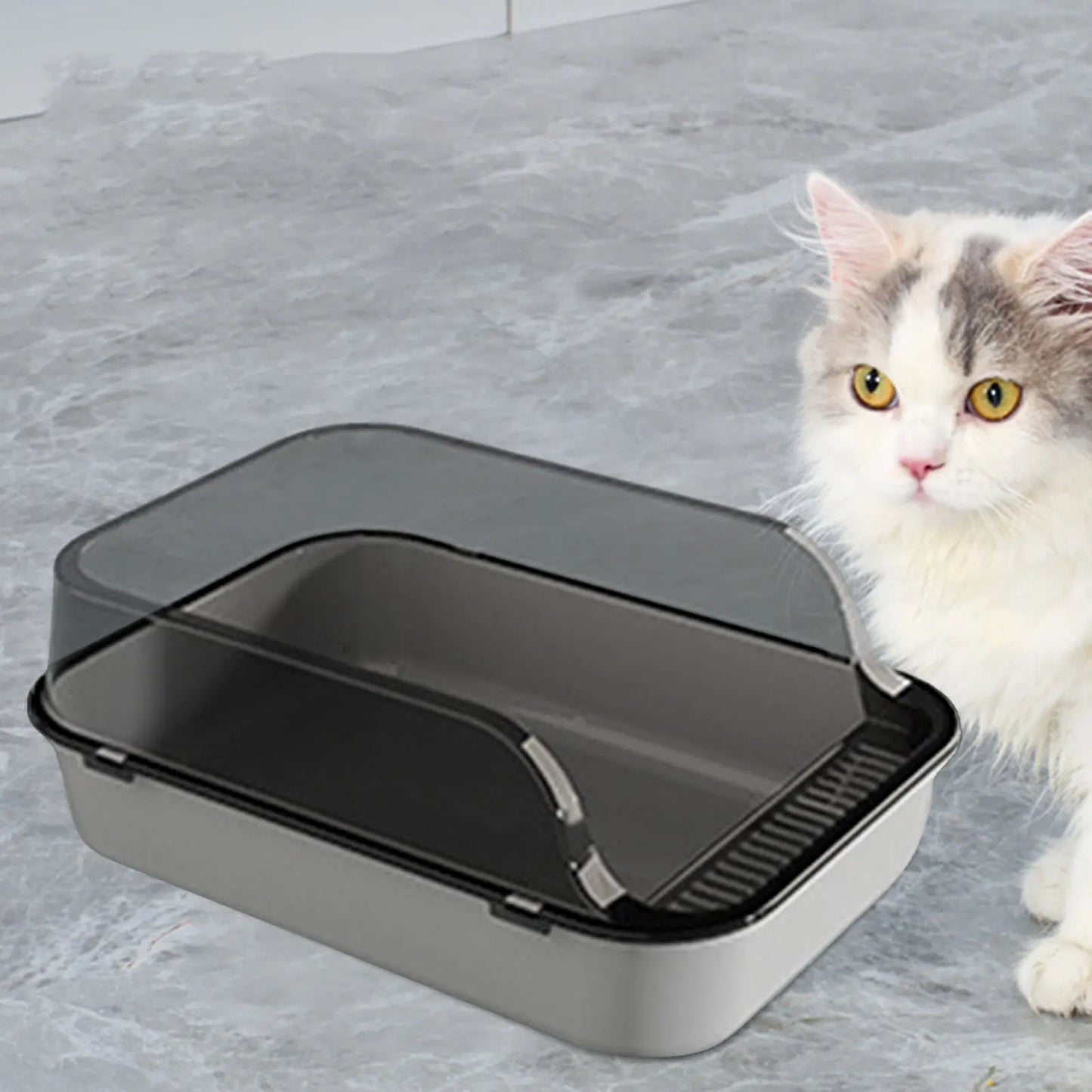 Cat Litter Box Pet Supplies High Sided Easy To Clean Durable Kitty Litter Pan High Fence Semi-Enclosed Cat Toilet W/Litter Scoop