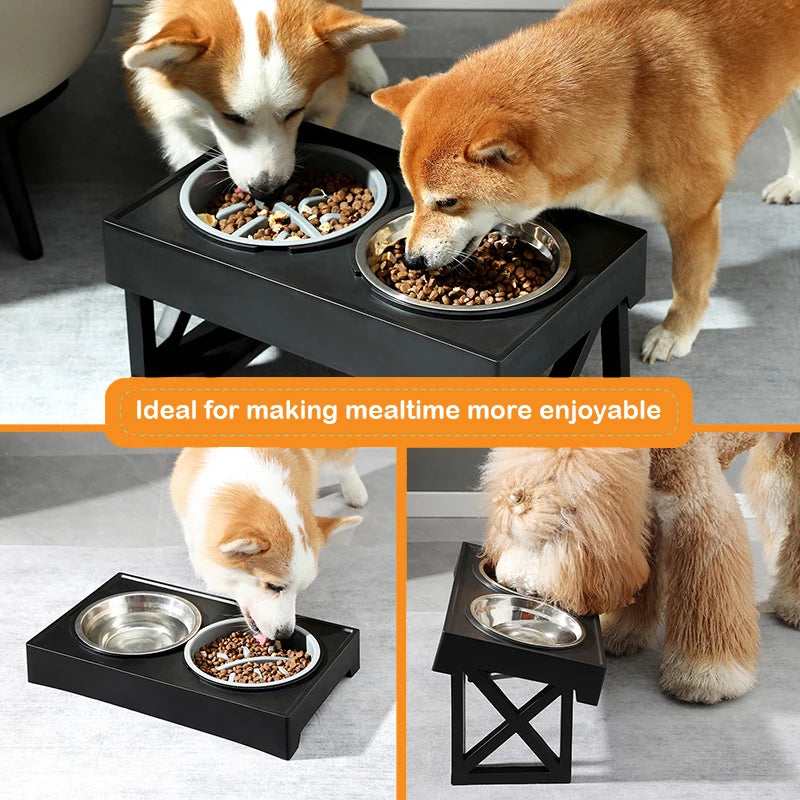 Elevated Dog Bowls 3 Adjustable Heights Raised Dog Food Water Bowl with Slow Feeder Bowl Standing Dog Bowl for Medium Large Dogs