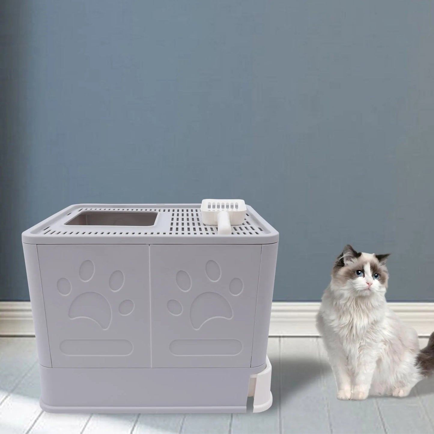 Large Cat Litter Box Self Cleaning Kitty Litter Toilet Clear Door+Shovel