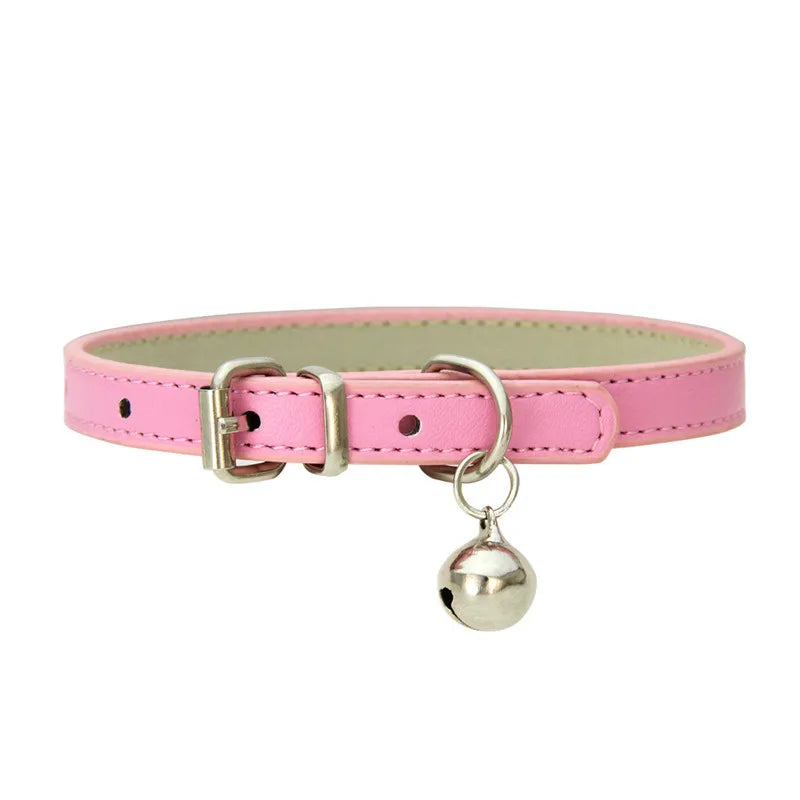 Leather Small Dog Cat Collar with Bell Safety Adjustable Cat Kitten Straps Puppy Necklaces Chihuahua Collars Pet Supplies