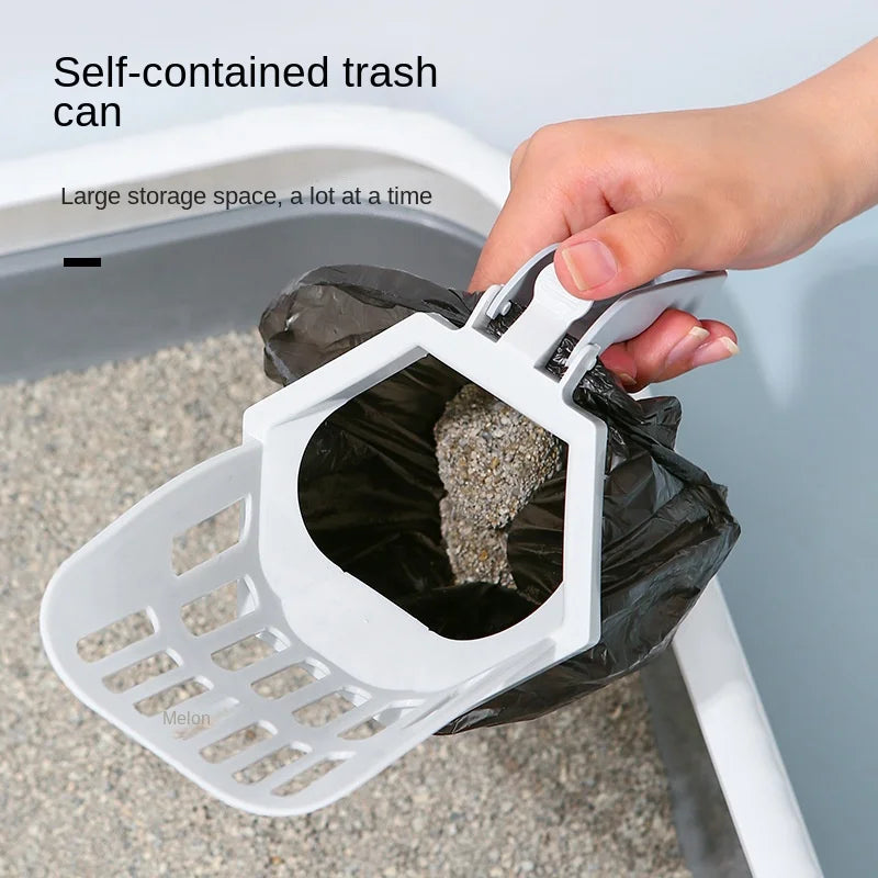 Cat Litter Scooper Large Capacity Built-in Poop Bag Cats Shovel Kitty Self-Cleaning For Toilet Tray Box Clean Tool Pet Supplies