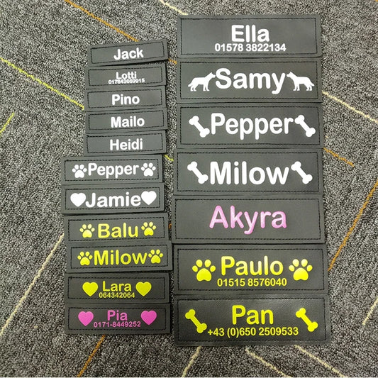 2PCS Dog ID Tag Dog Name Tag Custom Name Labels Reflective Label Luminous Personalized Stickers for Dog Harness Tag Pet Supplies