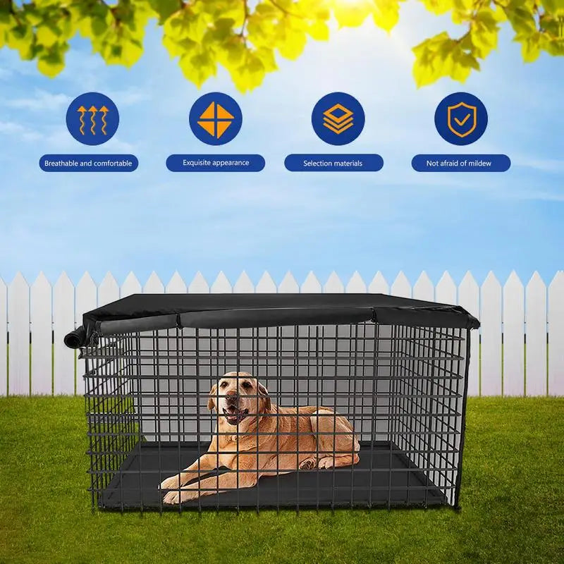 Dog Wire Crate Cover Waterproof Pet Cage Covers With Two Entrance Doors Cage Cover Universal Made Of 210D Silver Coated Oxford