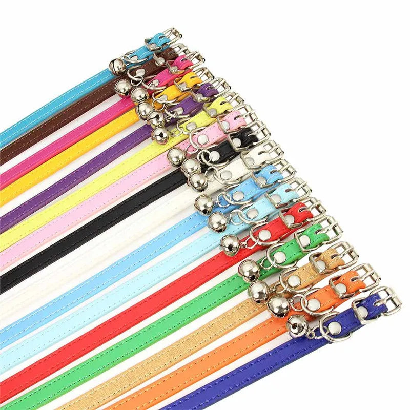 Leather Small Dog Cat Collar with Bell Safety Adjustable Cat Kitten Straps Puppy Necklaces Chihuahua Collars Pet Supplies
