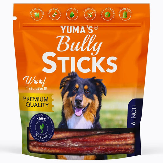 Natural Bully Sticks 6 inch Pack of 10 for Dogs for Intense Chewers Digestible Dog Treats Made of 100% Beef Dog Bully Sticks for Cleaner Teeth Long Lasting Dog Chews