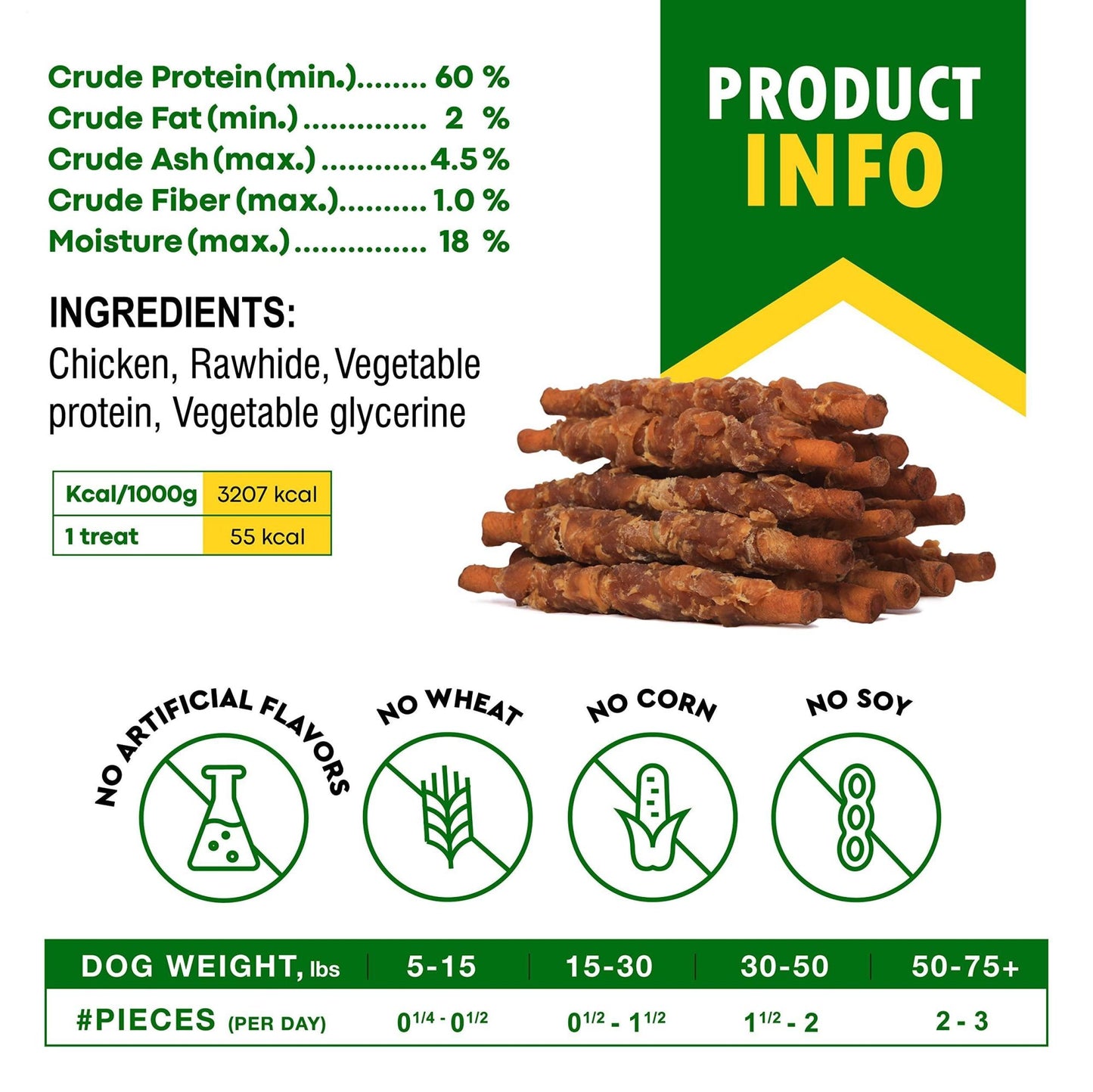 Dog Smoked Rawhide Sticks Wrapped Chicken Pet Natural Chew Treats Grain Free Organic Meat Healthy Human Grade Dried Snacks in Bulk