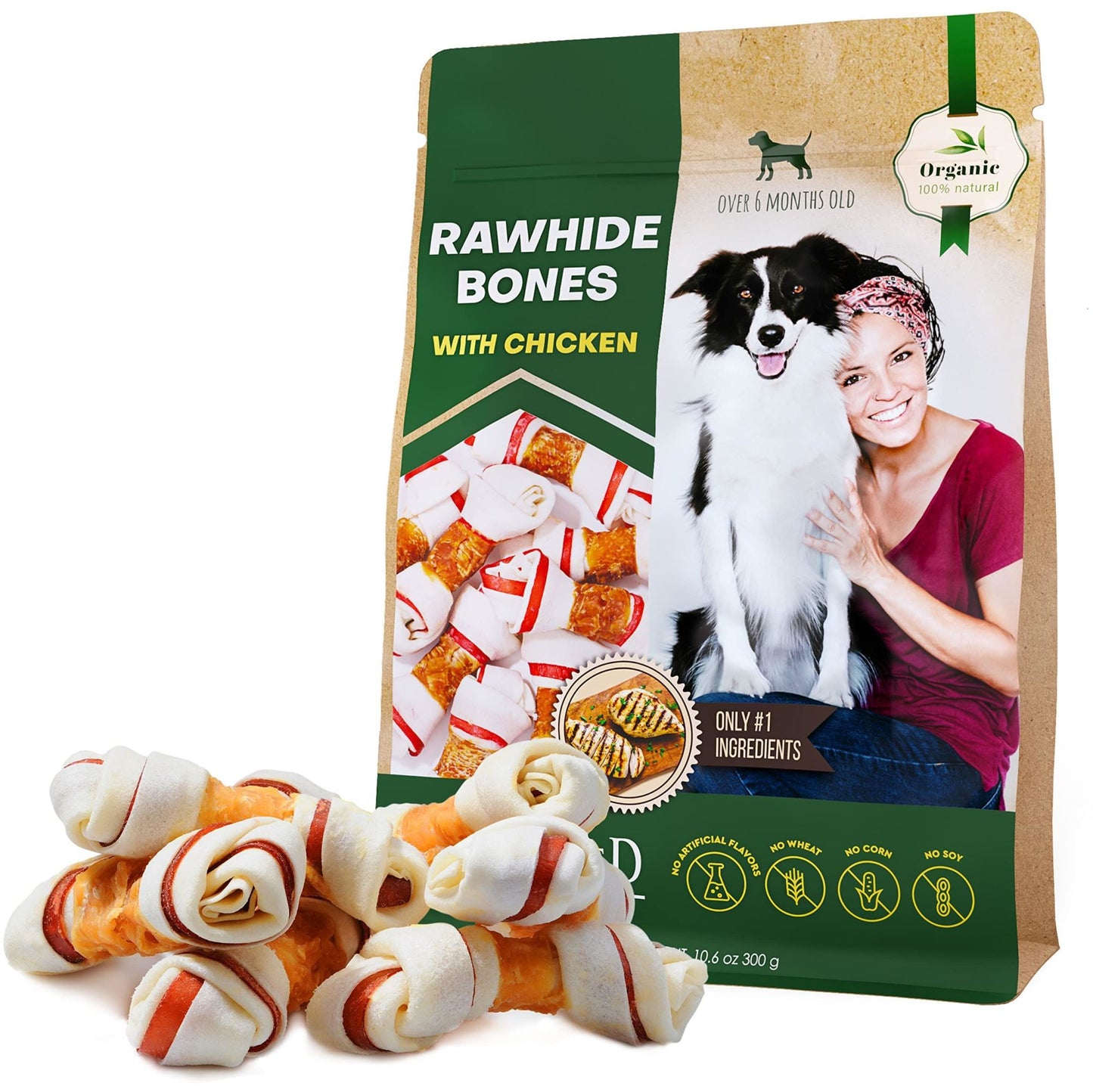 Dog Rawhide Sticks Wrapped with Chicken and Pet Natural Chew Treats Grain Free Organic Meat Human Grade Dried Snacks in Bulk Bones
