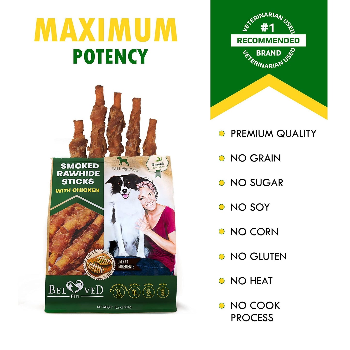 Dog Smoked Rawhide Sticks Wrapped Chicken Pet Natural Chew Treats Grain Free Organic Meat Healthy Human Grade Dried Snacks in Bulk