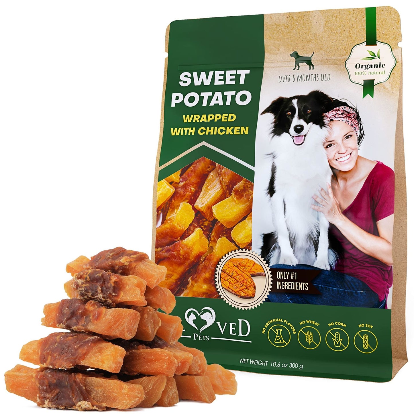 Dog Sweet Potato Wrapped with Chicken Pet Natural Chew Treats Grain Free Organic Meat Human Grade Dried Snacks in Bulk for Training for Small & Large Dogs Sweet Potato