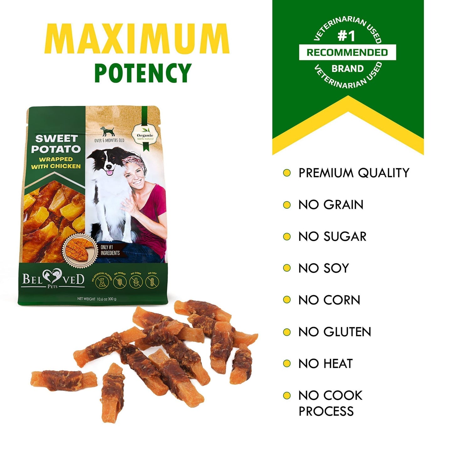 Dog Sweet Potato Wrapped with Chicken Pet Natural Chew Treats Grain Free Organic Meat Human Grade Dried Snacks in Bulk for Training for Small & Large Dogs Sweet Potato
