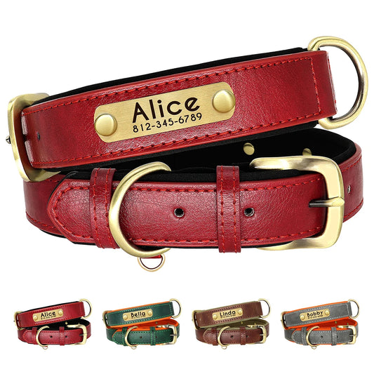 Personalized Leather Padded Dog Collar Customized ID Nameplate Pet Collars For Small Medium Dogs Durable Necklaces Accessories